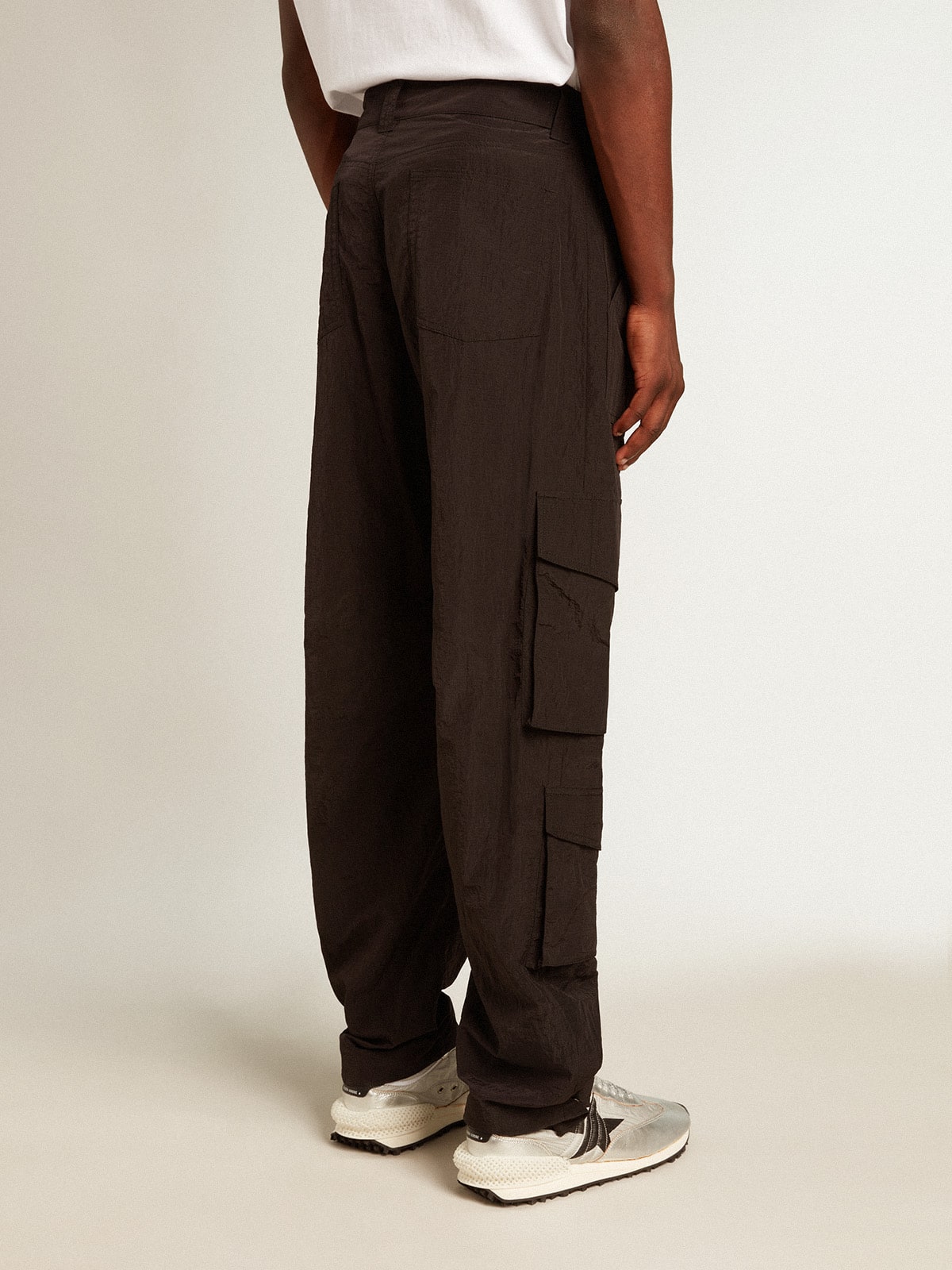 Black-colored ripstop nylon cargo pants