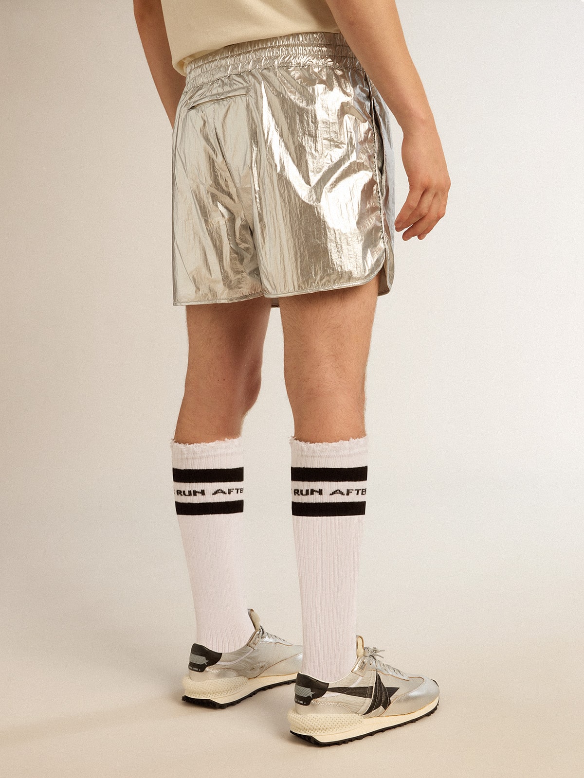 Men's running shorts in silver fabric