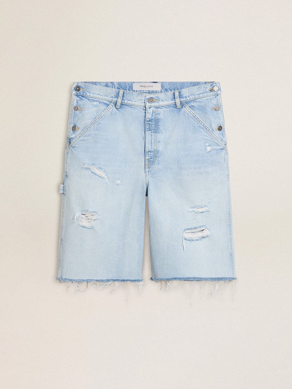 Men's denim Bermuda shorts with lived-in effect
