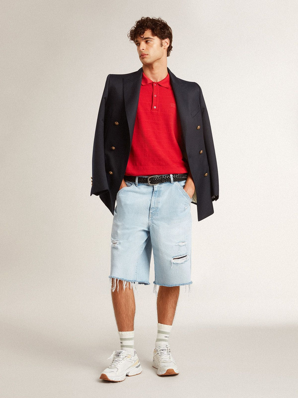 Men's denim Bermuda shorts with lived-in effect