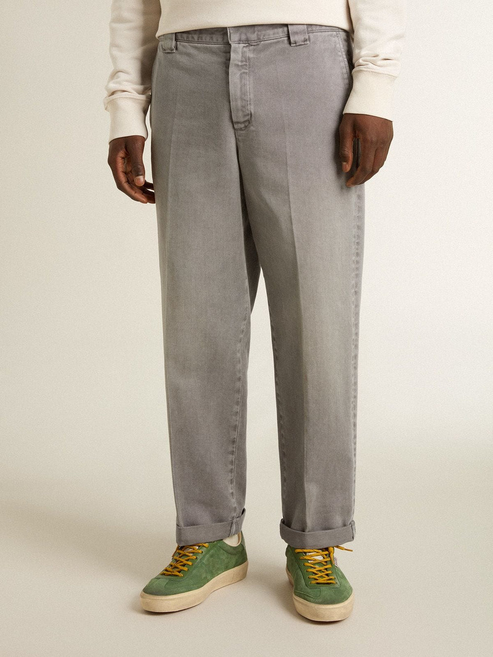 Gray-colored cotton chino pants