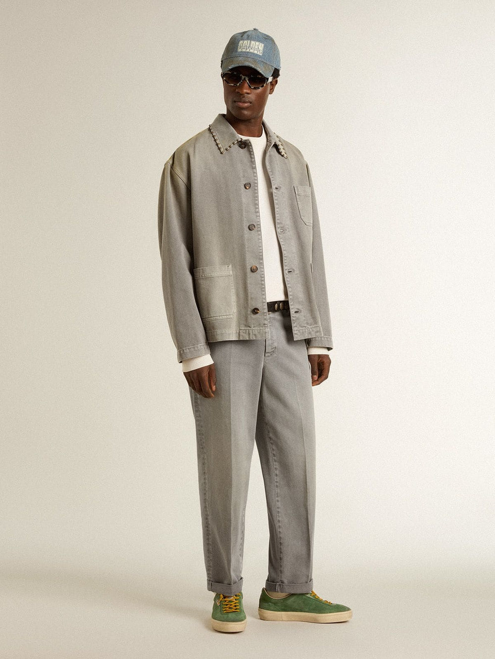 Gray-colored cotton chino pants