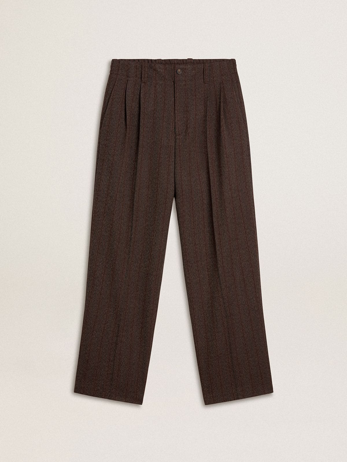 Men's joggers in dark brown wool with thin striped pattern