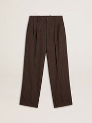 Men's joggers in dark brown wool with thin striped pattern