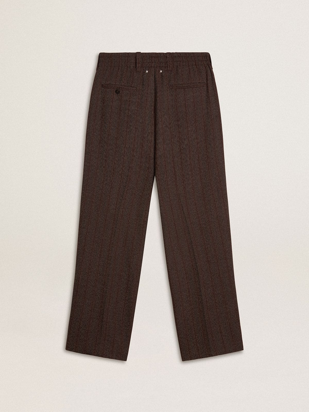 Men's joggers in dark brown wool with thin striped pattern