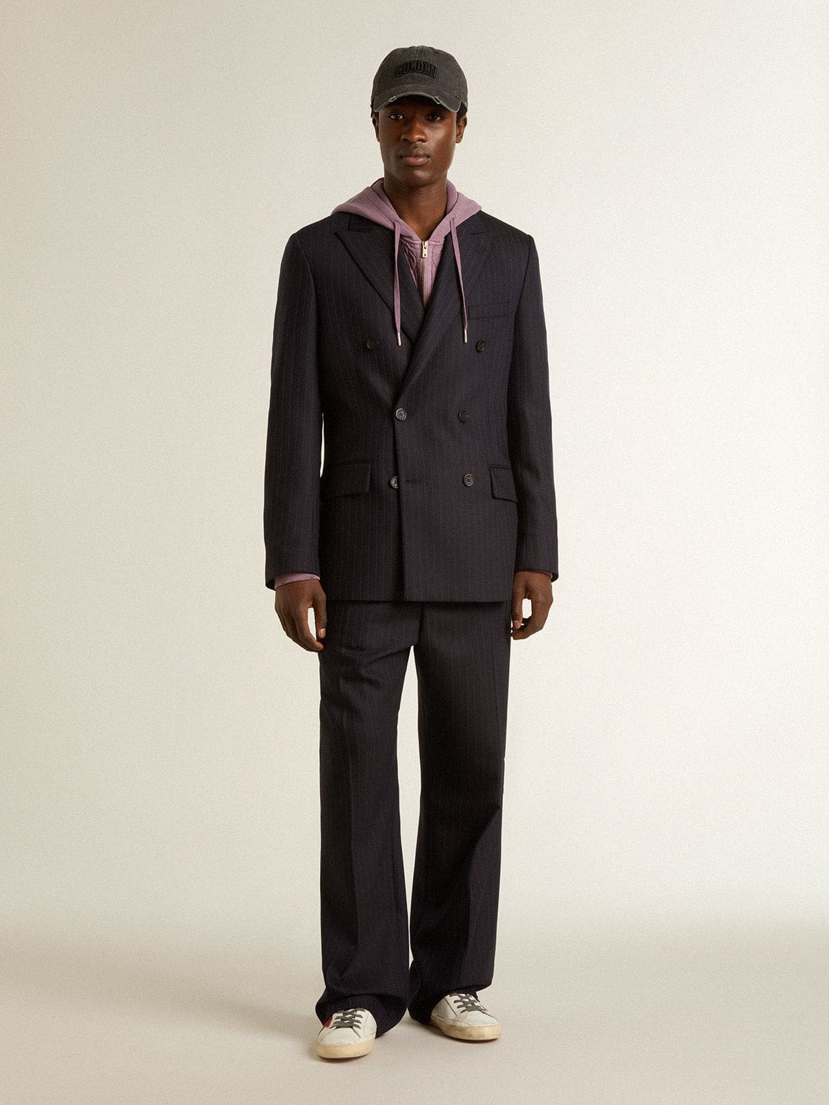 Men's wool joggers with vertical thin stripes