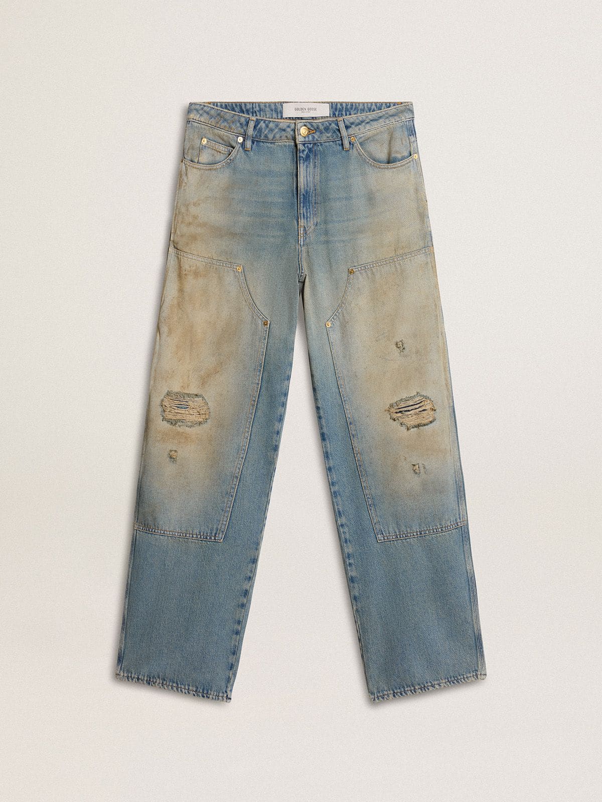 Men's distressed sand-washed jeans
