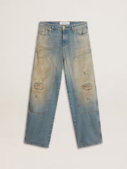 Men's distressed sand-washed jeans