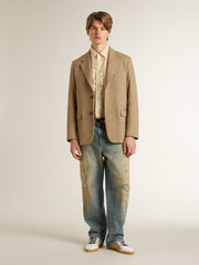 Men's distressed sand-washed jeans