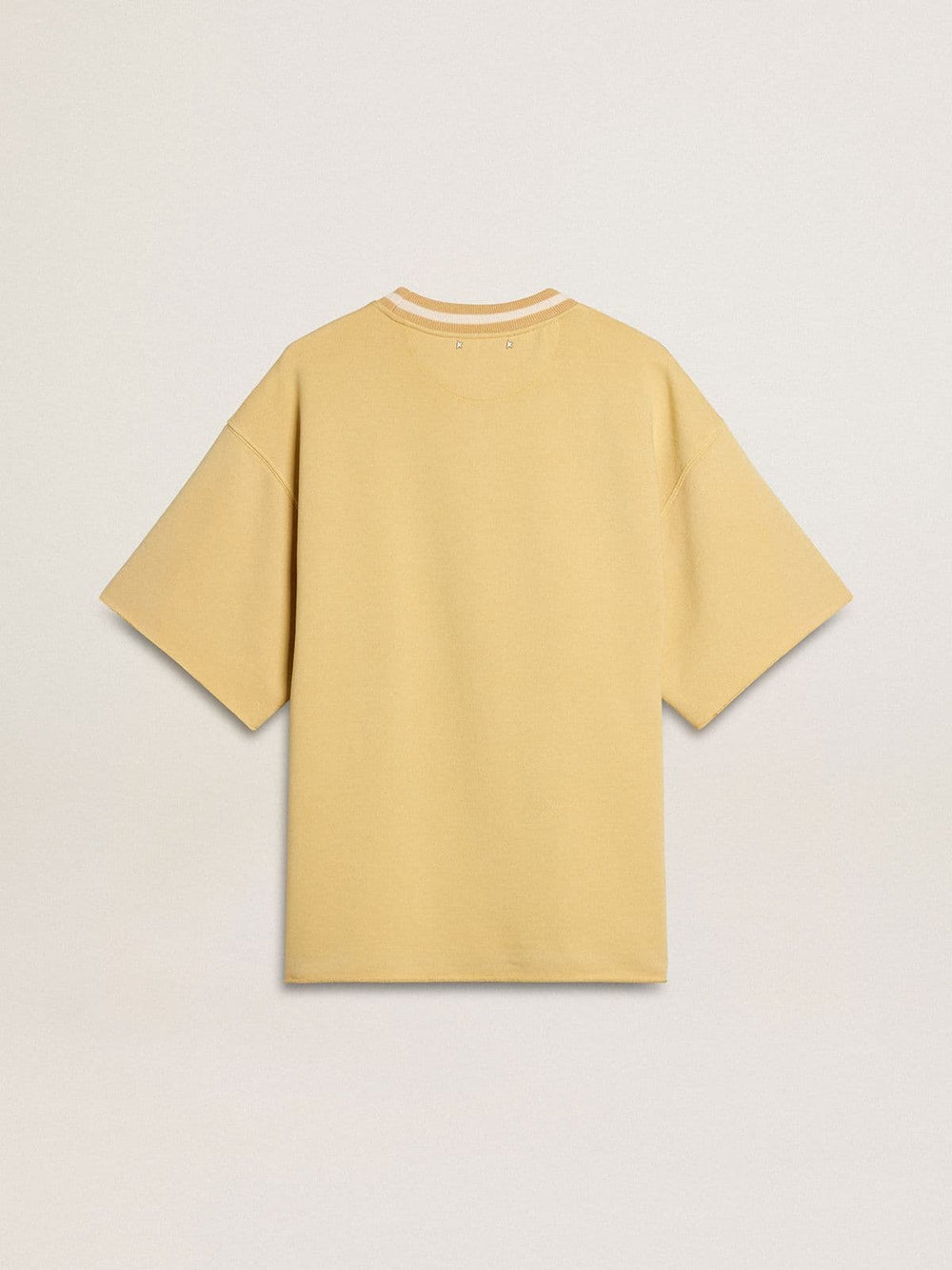 Men's oversized yellow cotton T-shirt with blue print