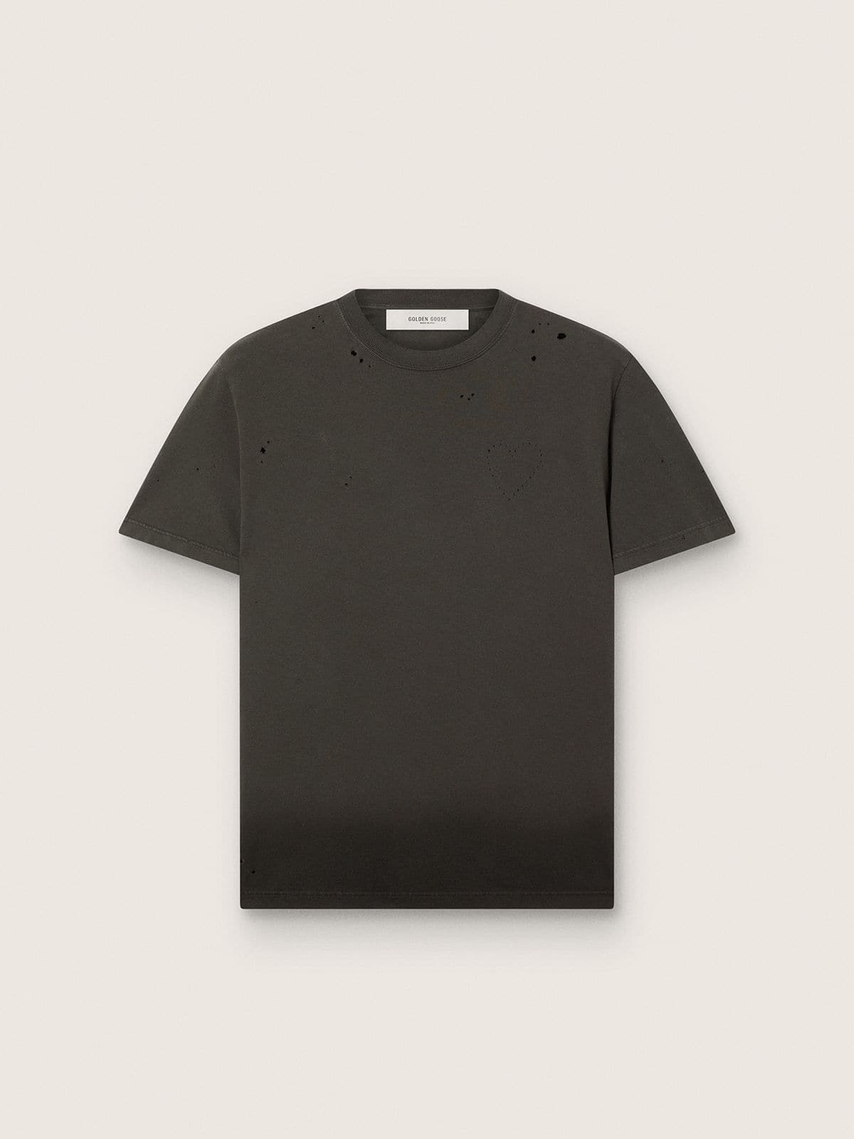 Men’s T-shirt in anthracite cotton jersey with perforated heart