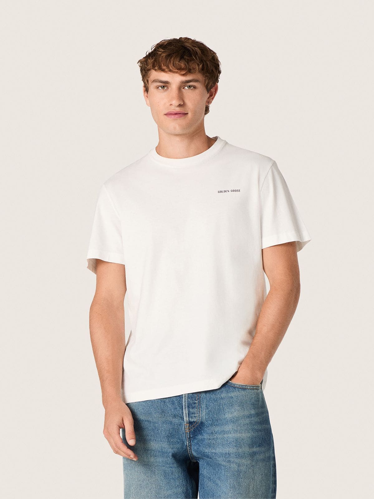 Men's T-shirt in vintage white cotton jersey