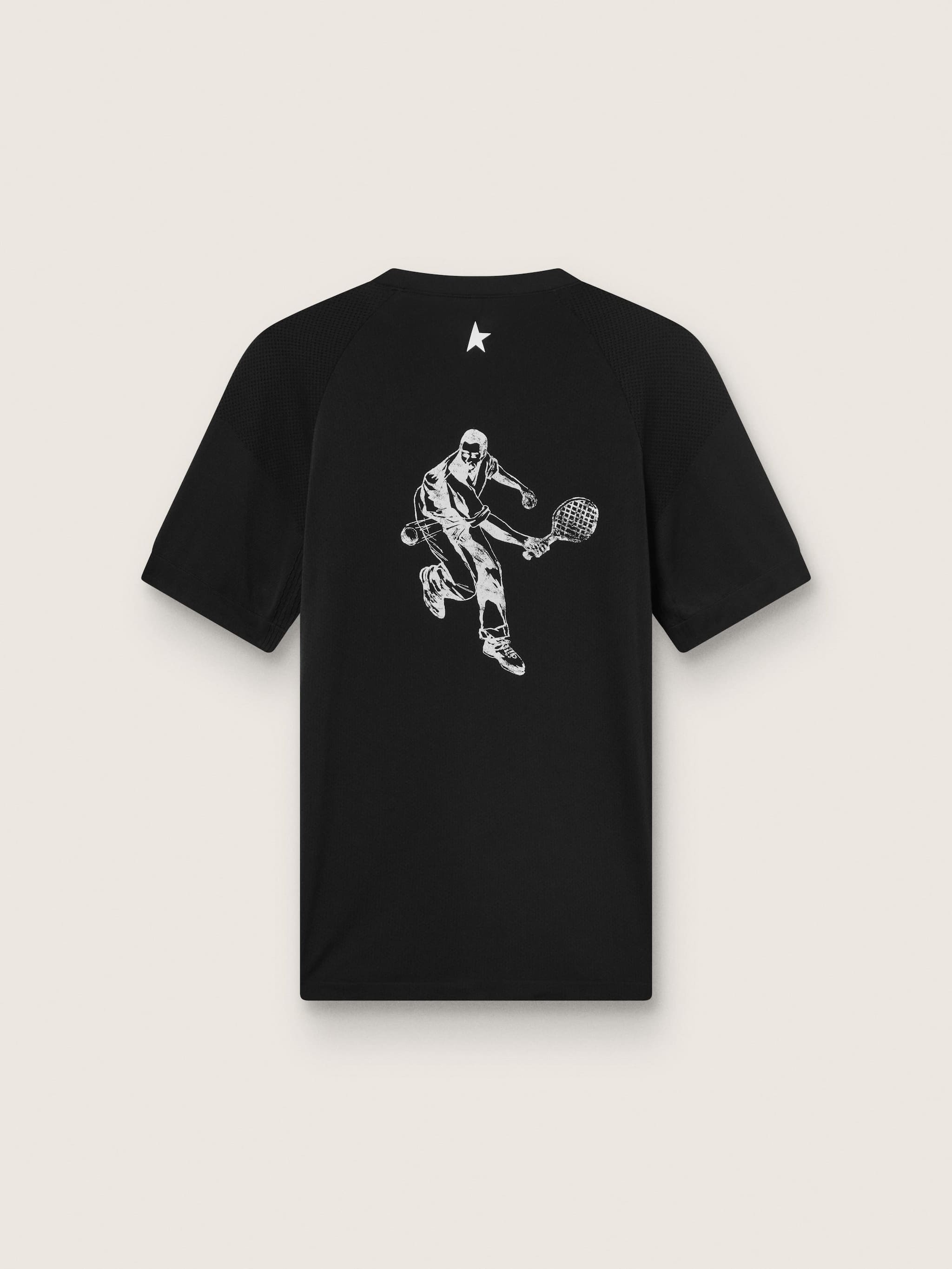 Men's black sports T-shirt with print on the back