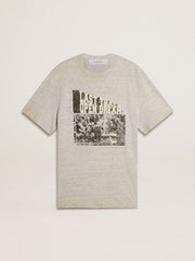 Men's vintage-effect gray T-shirt with print on the front
