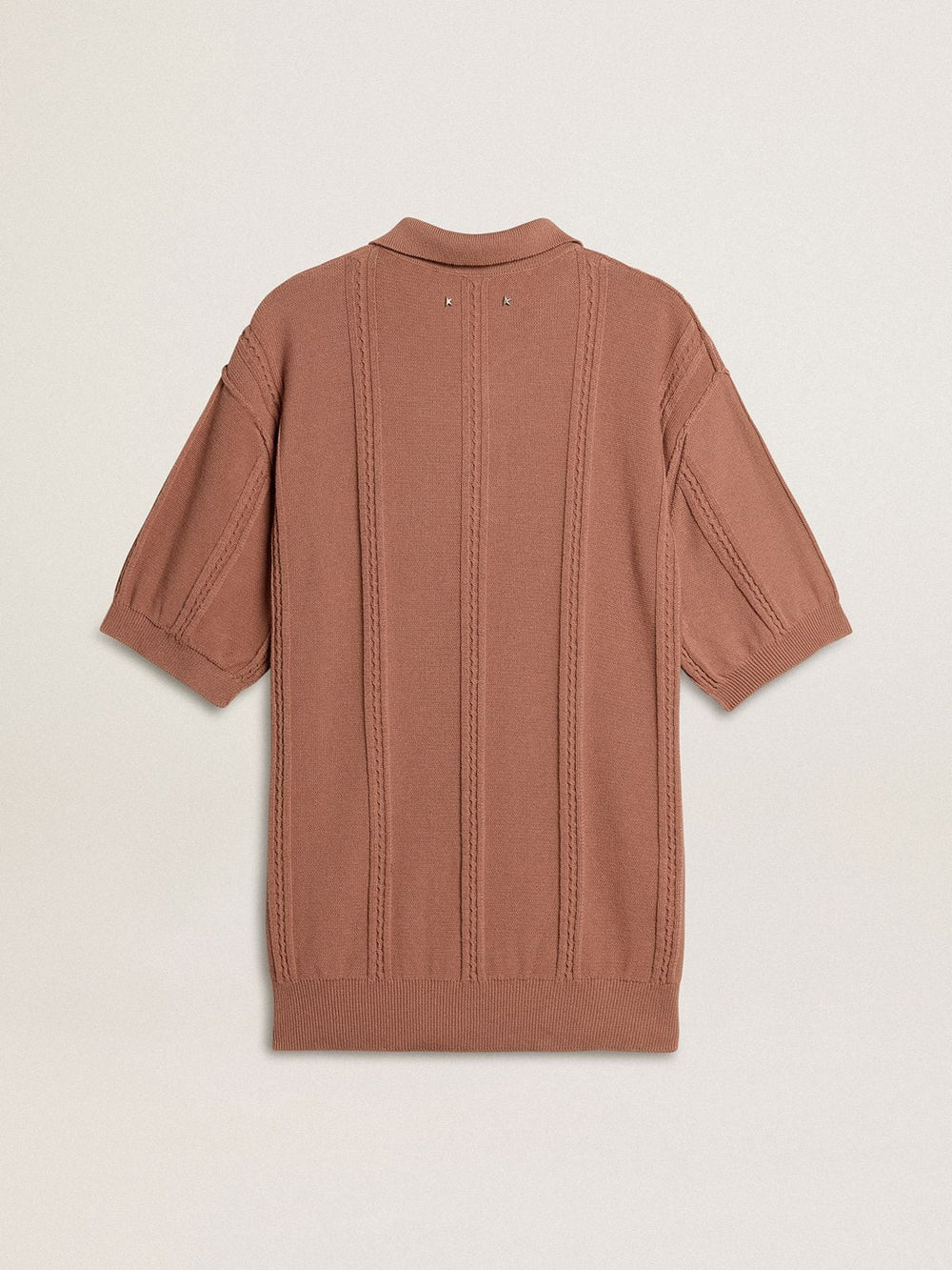 Men's brick-colored polo with embroidered logo.