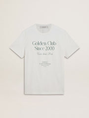 Men's white cotton T-shirt with green print