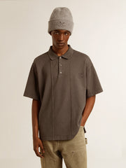 Men's cotton polo shirt in anthracite gray with embroidery