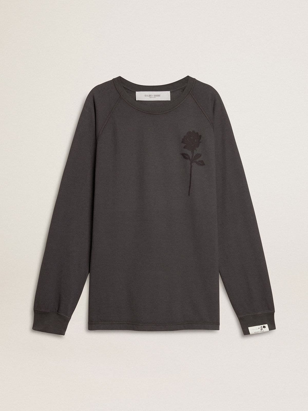 Men's T-shirt in anthracite-colored cotton with print on the chest