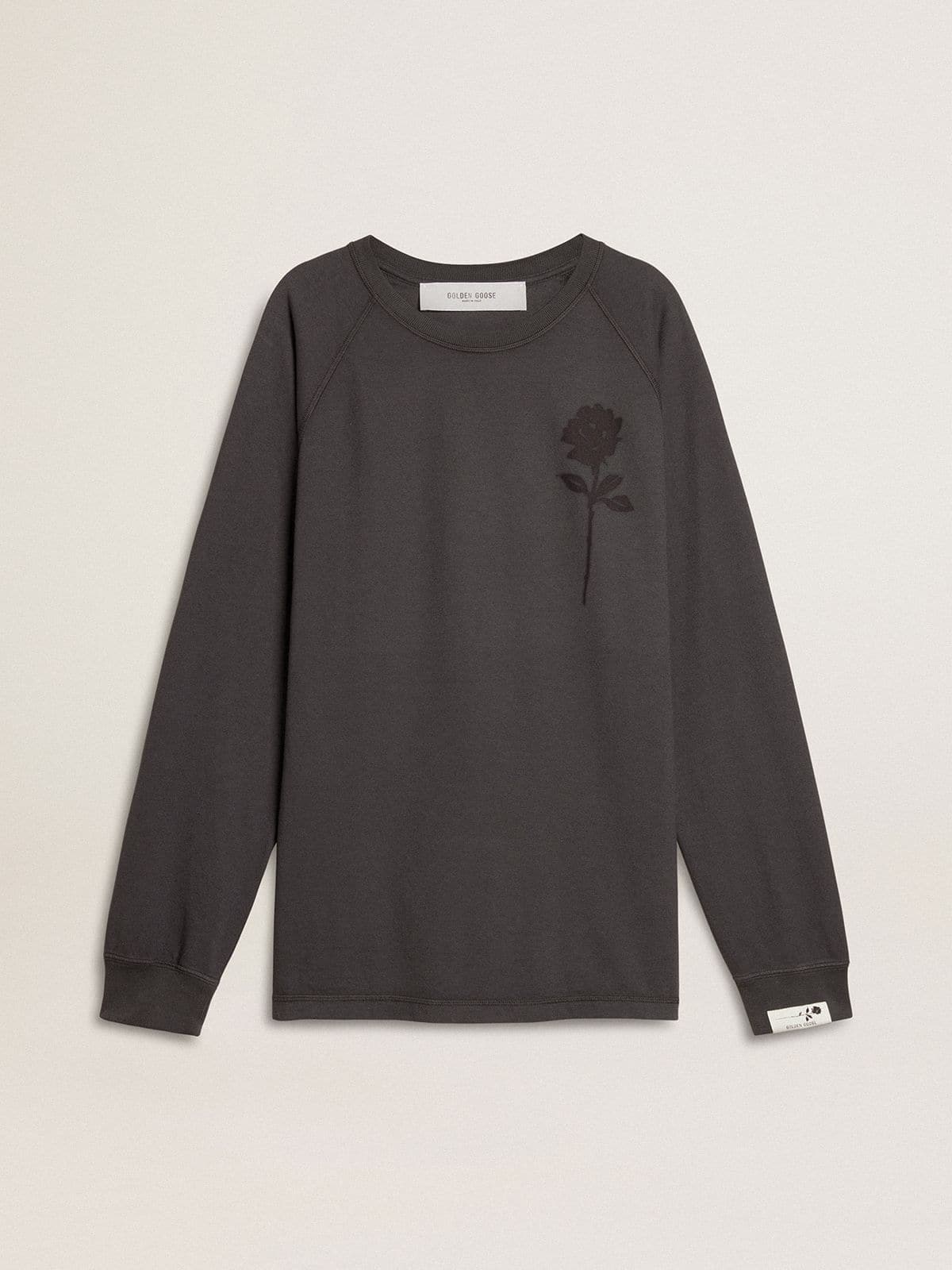 Men's T-shirt in anthracite-colored cotton with print on the chest