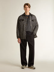 Men's T-shirt in anthracite-colored cotton with print on the chest