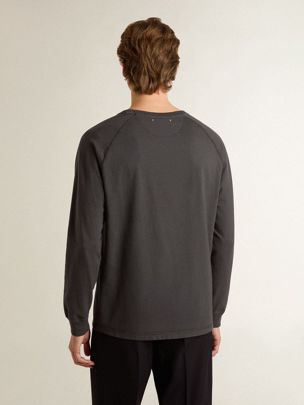 Men's T-shirt in anthracite-colored cotton with print on the chest