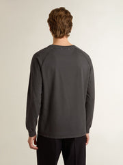 Men's T-shirt in anthracite-colored cotton with print on the chest