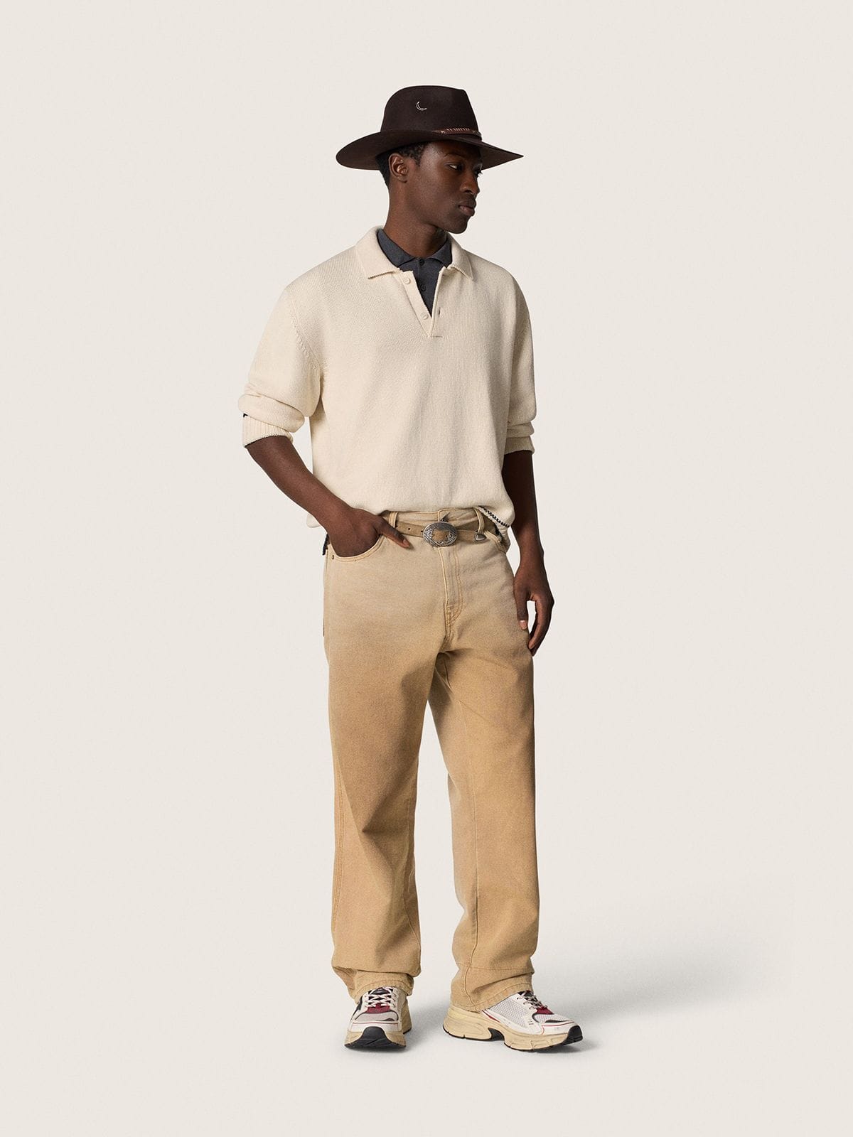 Men’s short-sleeved polo shirt in gray merino wool