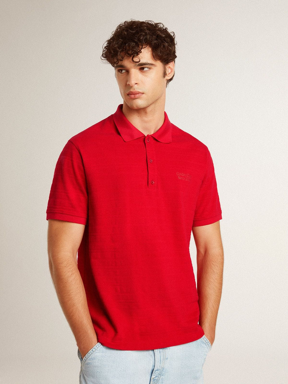 Men's polo shirt in red cotton piquet