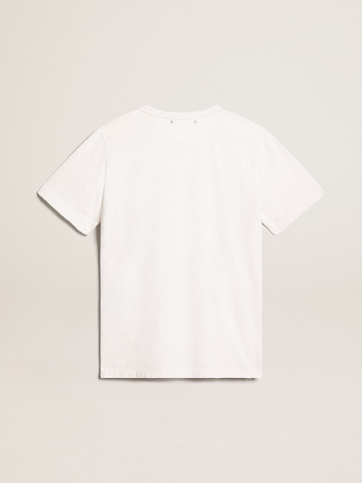 Men's white T-shirt with distressed treatment