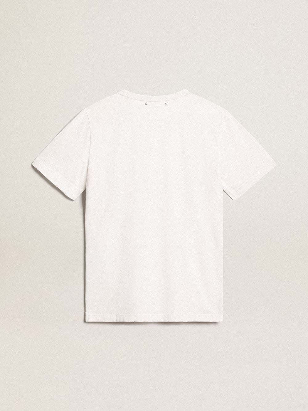 Men's white T-shirt with distressed treatment