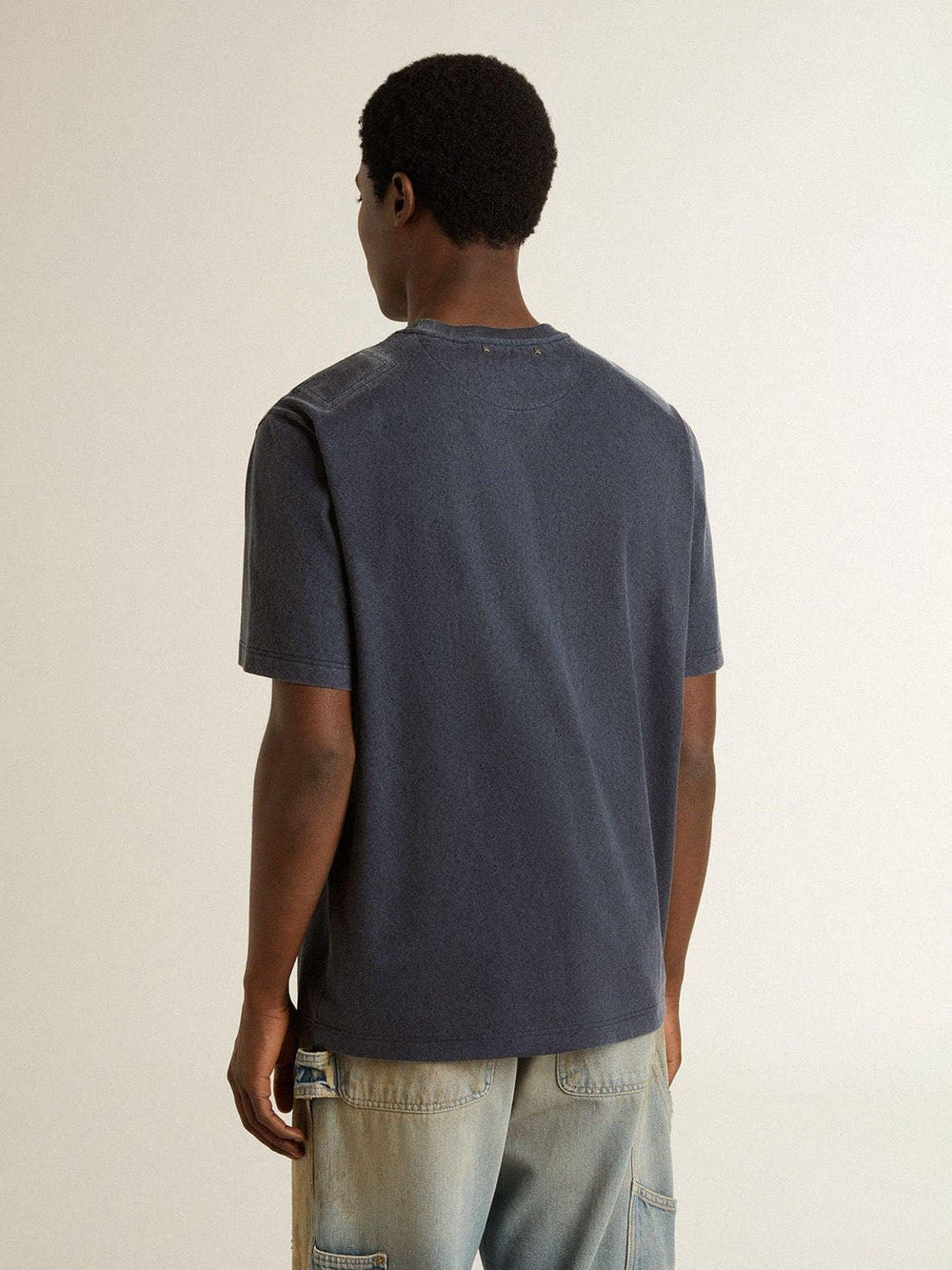 Men's blue T-shirt with white print