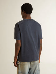Men's blue T-shirt with white print