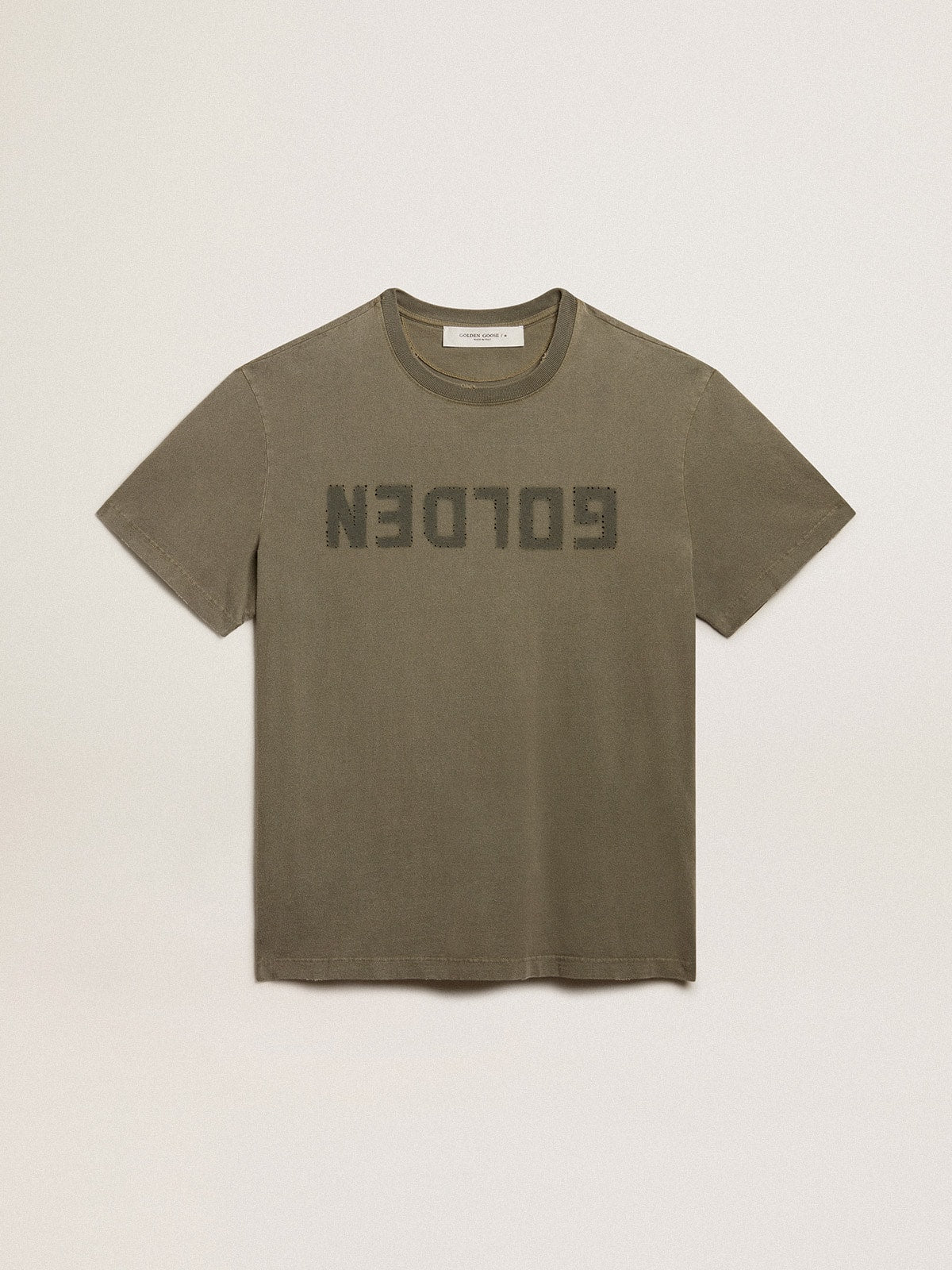 Men's olive green T-shirt with Golden lettering