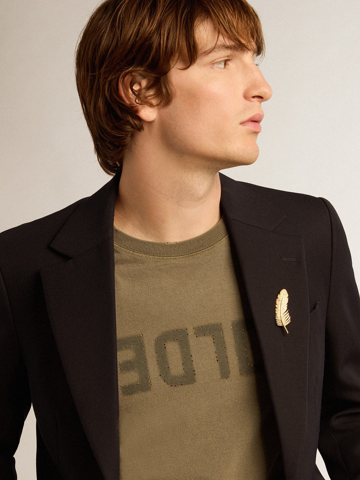 Men's olive green T-shirt with Golden lettering