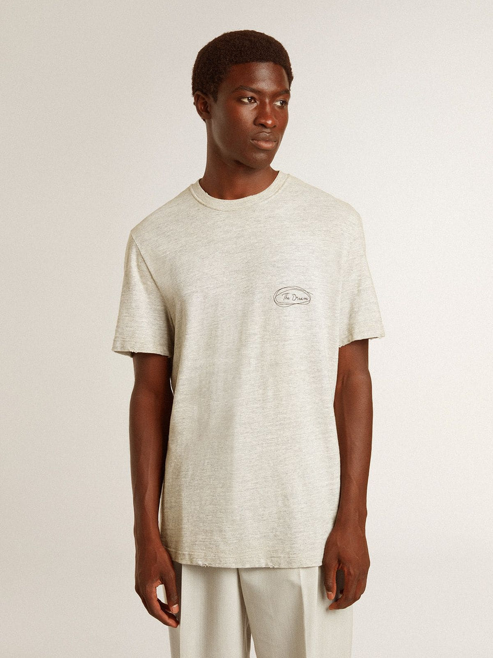 Men's gray T-shirt with black lettering