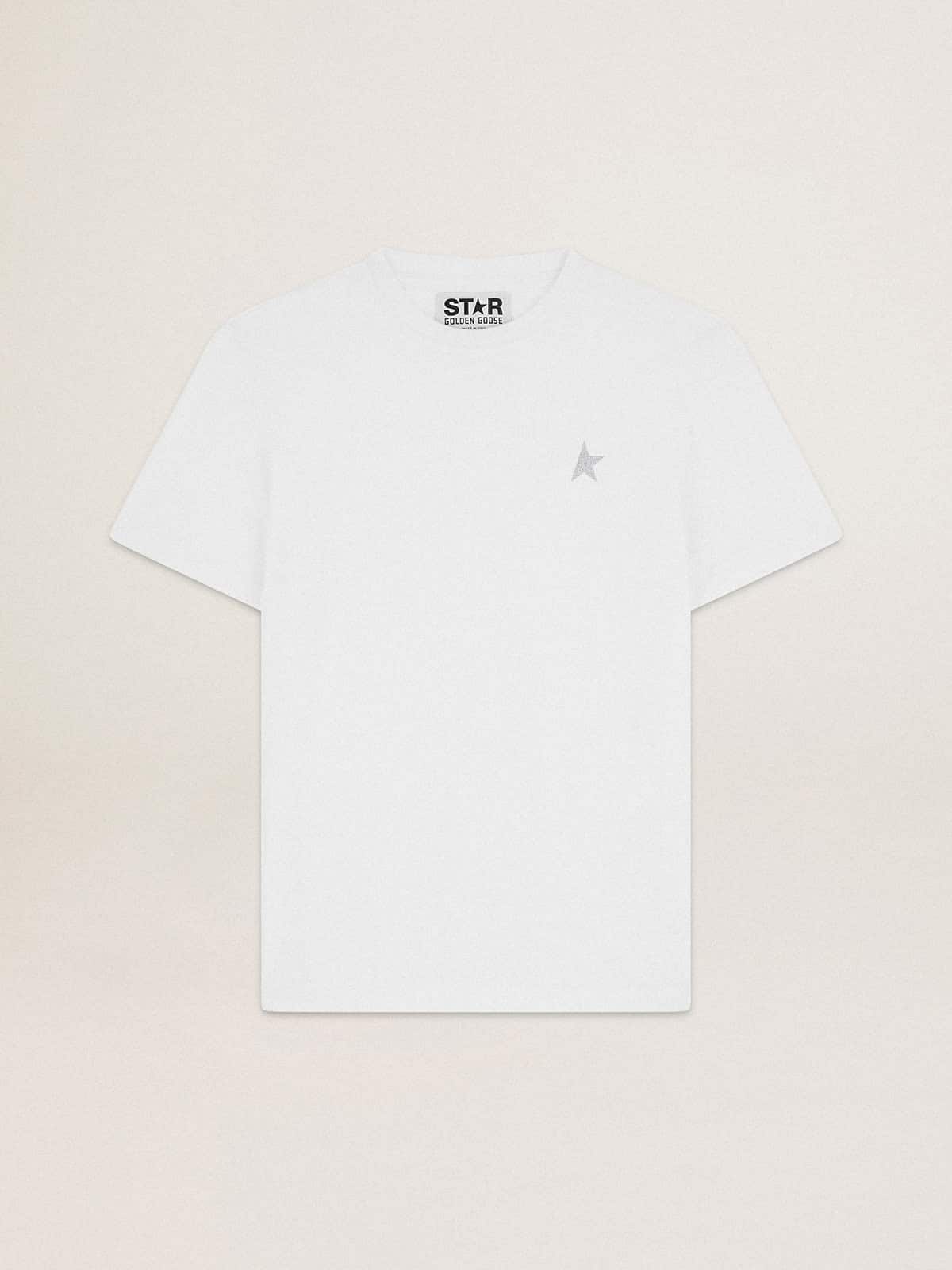 Men's white T-shirt with silver glitter star on the front