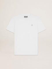 Men's white T-shirt with silver glitter star on the front