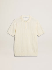Men's white jacquard knit polo shirt