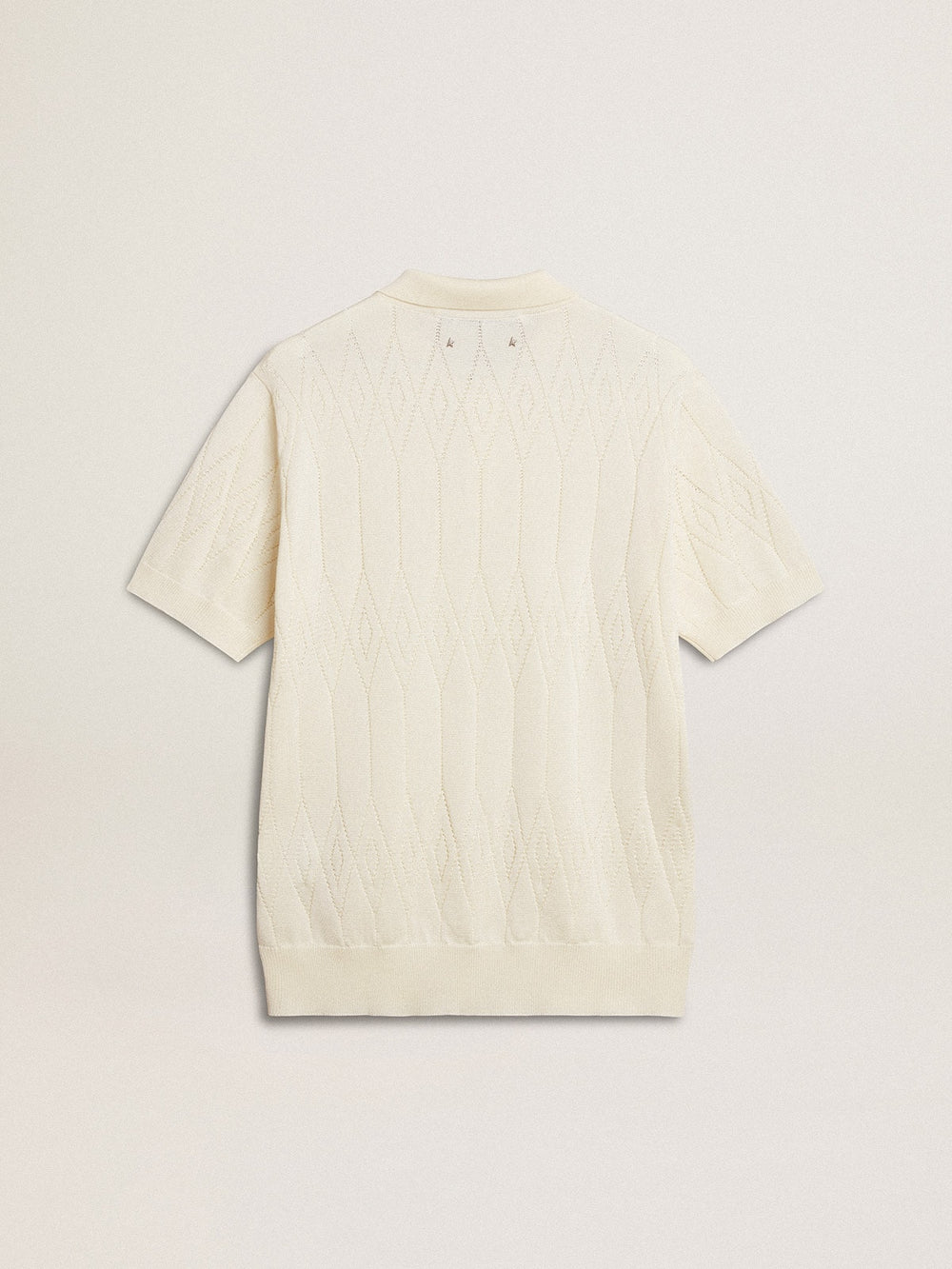 Men's white jacquard knit polo shirt