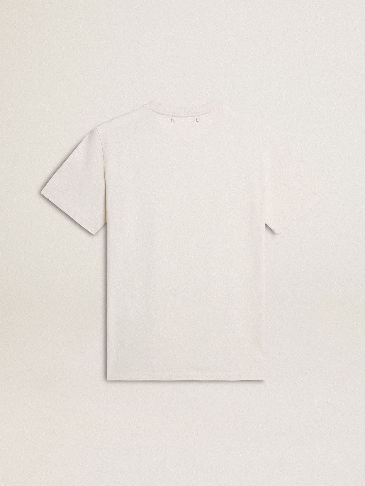Men's worn-white cotton T-shirt with black lettering
