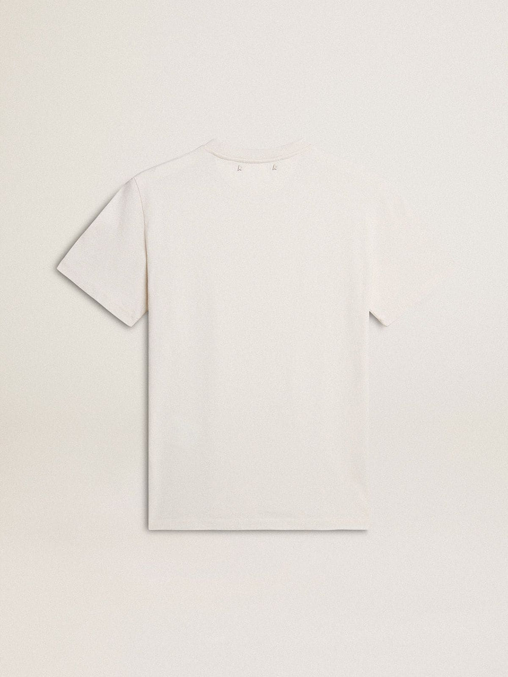 Men's worn-white cotton T-shirt with black lettering