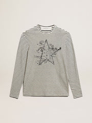 Men's T-shirt with white and blue stripes and embroidery on the front
