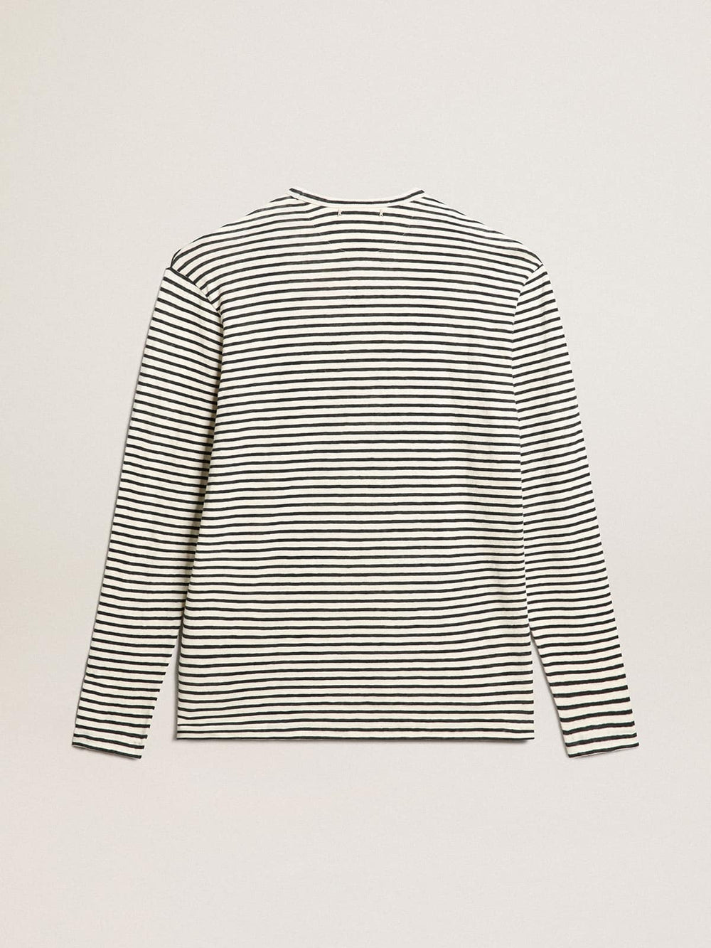 Men's T-shirt with white and blue stripes and embroidery on the front