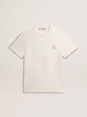 Men's cotton T-shirt in aged white with print on the heart