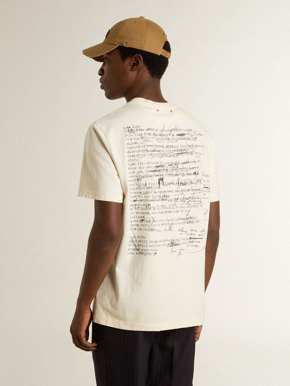 Men's T-shirt with print on the chest and on the back with a lived-in effect