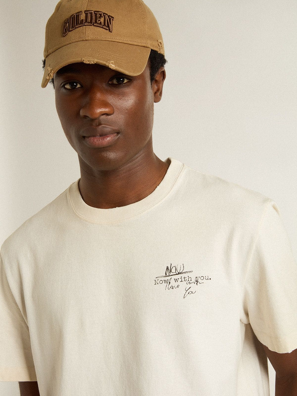 Men's T-shirt with print on the chest and on the back with a lived-in effect