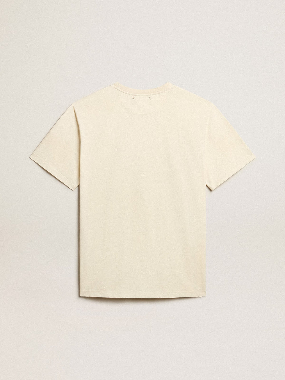 Men’s aged white cotton T-shirt with print on the front