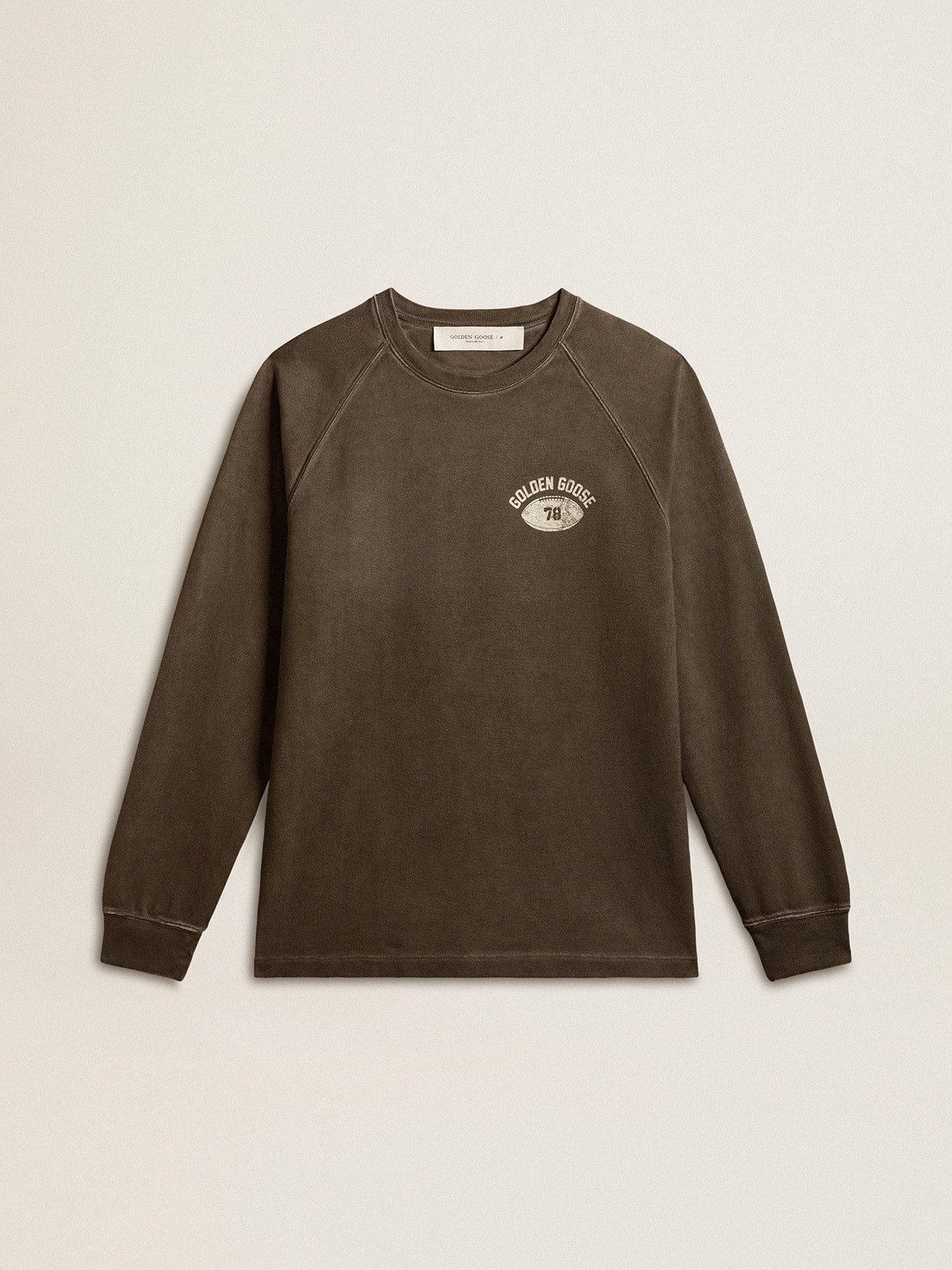 Men's long-sleeved T-shirt in anthracite gray cotton with logo on the back