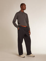 Men’s long-sleeved polo shirt in gray merino wool