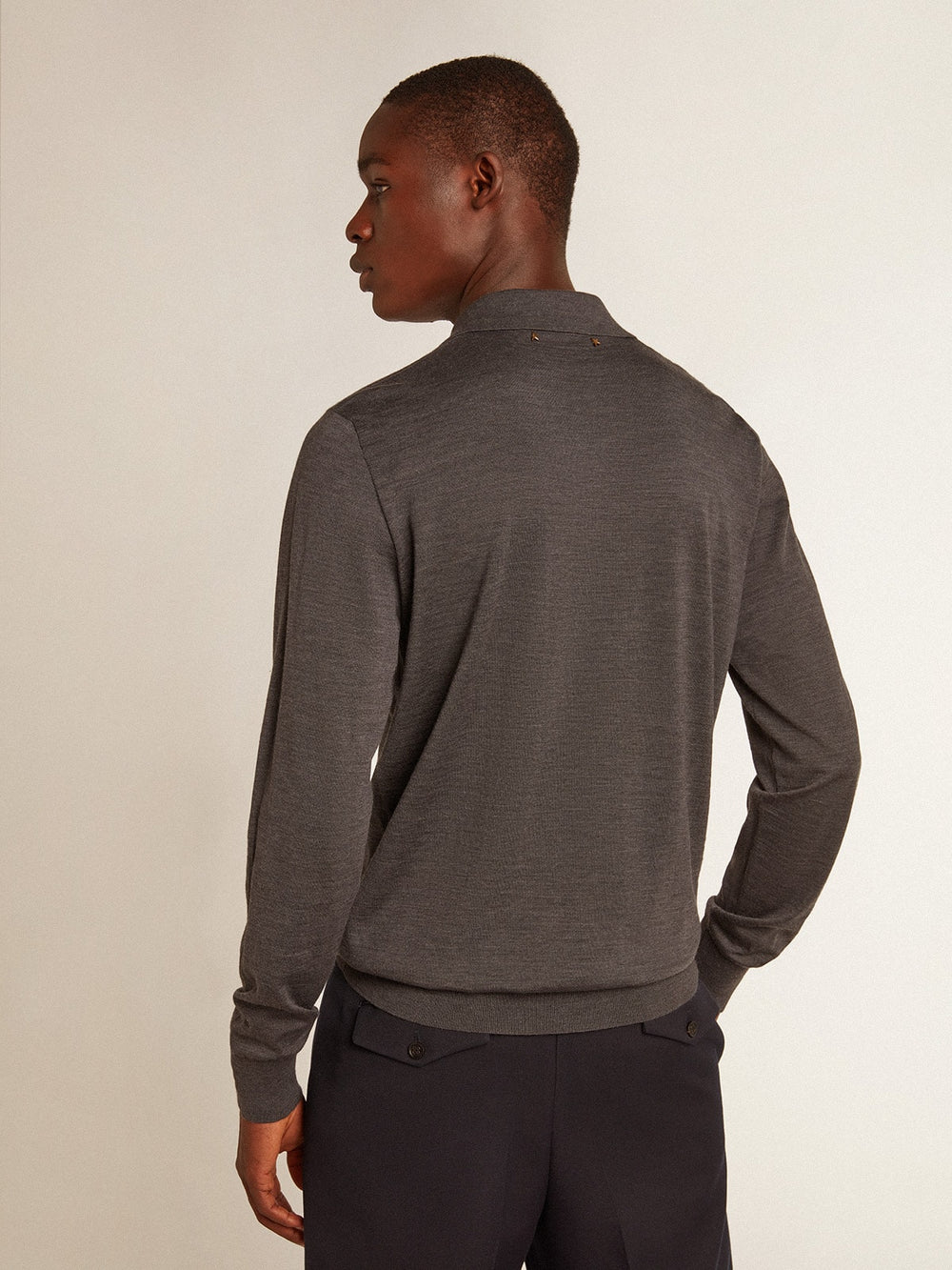 Men’s long-sleeved polo shirt in gray merino wool